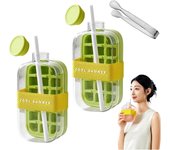 Cubitera, botella de agua sin contacto, bandeja para cubitos de hielo con pajita y recipiente para café, jugo y bebidas (1 unidad blanca, 800 ml)
