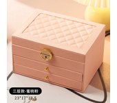 Rhombic three-layer drawer-type lock jewelry storage box necklace ring ear jewelry storage box jewelry box