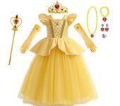 Girls Princess Dress for Cinderella Rapunzel Belle Halloween Costume Little Mermaid Peach Cosplay Dress Kids Birthday Party Gown