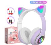 Flash Lamp Cute Cat Ears Headphone Bluetooth5.0 Stereo With Mic Support TF Card Wireless Kids Girl Earphone Birthday Gift