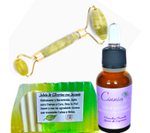 Pack Ahorro Serum Antiedad con Retinol y Vitamina C, Rodillo Masajeador de Jade y Jabón Artesanal de Glicerina Vegetal con Jazmín. PumarShop Cinnia Natura