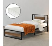 Cama Individual Villach con somier y colchón acero 90 x 200cm - Negro mate y Efecto nogal [en.casa]
