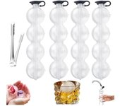 Molde redondo transparente de 4 orificios con cubierta de silicona, ideal para hacer bolas de hielo, fácil de llenar y liberar, ideal para cócteles y bebidas (2 unidades)