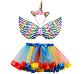 Girl Birthday Party Costumes Unicorn Horn Headband Cute Fairy Wing and Sparkle Tutu Skirt Set for Princess Cosplay Kids Outfits