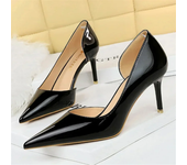 Women Party 7.5cm 10.5cm High Heels Office Patent Leather Pumps Lady Stiletto Low Heels Scarpins Cutout Elegant Orange Red Shoes