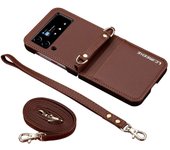 Crossbody Cards Solt Wallet Leather Case For Samsung Galaxy Z Flip 6 5 4 3 5G Flip6 Flip5 Bag Hand Strap Lanyard Pocket Cover