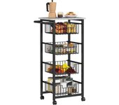 Carrito de Cocina Carrito Verdulero para Cocina con 4 Cestas Deslizables y Marco de Acero Carrito Auxiliar con Ruedas para Comedor 49,5x31x91 cm Gris Claro