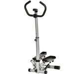HOMCOM stepper con asa bicicleta estática fitness para casa pequeño aparato de fitness para entrenamiento de piernas y glúteos con pantalla LCD velocidad regulable metal ABS negro + plata 55 x 53 x 118-128 cm