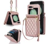 For Samsung Galaxy Z Flip 6 5 4 3 Case Crossbody Lanyard Leather Zipper Wallet Cards Slot Strap Holder Folding Shockproof Cover