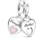 PANDORA Charm Colgante Corazón Doble Madre E Hija de Plata
