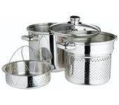 Kitchencraft Olla para Pasta con Colador de Acero Inoxidable y Cesta para Verduras Al Vapor en Caja de Regalo, Apta para Inducción, 4 Litros