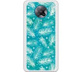 Funda compatible con Pocophone F2 - Patron plumas blancas con fondo