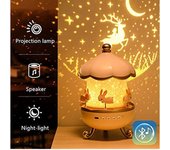 Proyector Infantil Mesita de Noche, Regulable Luz Nocturna Infantil con Proyección distintos Dibujos Luz Quitamiedos para Niños Lampara (LAM-003)
