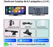 8.1 Inch 2.5K DVR Wireless CarPlay & Android Auto Dash Cam Bluetooth Audio GPS Navigation Dashboard Dual Lens Video Recorder