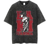 Anime Baki Washed Tshirt Harajuku Summer 100% Cotton Short Sleeve Oversize Tees Vintage Streetwear Baki Hanma Print T-Shirt