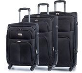DAM Juego de 3 maletas Trolley extensibles de tela, semirrígidas. Cerradura numérica, 4 ruedas giratorias 360°. 45x29x75 Cm.