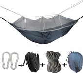Hamaca con mosquitera para exteriores, ligera, de nailon, doble, para acampar, con mosquitera, portátil, para viajes al aire libre, adecuada para terrazas y exteriores.