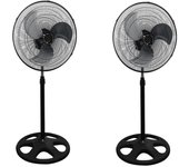 2 VENTILADORES DE PIE DE 18". POTENCIA 55W. 3 VELOCIDADES. ALTURA AJUSTABLE. 3 ASPAS DE ALUMINIO. DIRECCIÓN AJUSTABLE DE 120º.