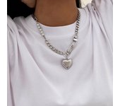 Salircon Punk Stainless Steel Heart Pendant Necklace for Women Kpop Steel Ball Lock Key Chain Necklace Gothic Jewelry Gift 2022