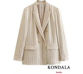 TRAFZA Vintage Spring Office Women Stripe V Neck Double Breasted Pockets Blazer Straight Loose Pants Fashion 2025 Office Wear