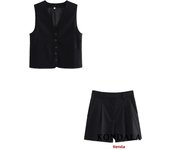 TRAFZA Casual Women Suits 2 Pieces V Neck Buttons Vest Blazer+High Waist Wide Leg Shorts Fashion 2023 Summer Vintage Sets