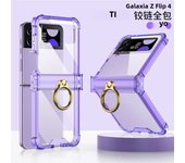 For Samsung Galaxy Z Flip 5 4 3 5G Case Transparent Ring Holder Bracket Folding Hinge Four Corner Shockproof Silicone Back Cover