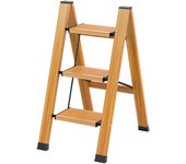 Taburete Plegable Escalera 3 Peldaños Plegable en Aluminio Taburete Portátil Antideslizante hasta 150 kg Escalera Multifuncional Diseño Imitación Madera para Cocina Baño Camping,Uso en Interiores y Exteriores