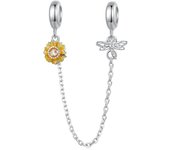 WOSTU 925 Sterling Silver Girl Pearls Sunflower Clock Charms Beads Pendant Fit Original Bracelet Necklace For Women Jewelry