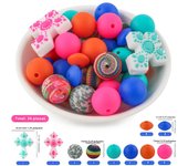 34Pcs/set Silicone Beads Kit Silicone Round Bead Focal Bead DIY KeyChain Bracelet Necklace Jewelry Accessories