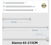 White 65-255cm Adjustable Stainless Steel Clothes Drying Rack No-Drill Telescopic Pole Curtain Rod for Balcony Bathroom
