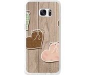 Tumundosmartphone Funda Gel Tpu para Samsung Galaxy S7 Edge Diseño Corazones Madera Dibujos