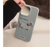 Cute Brown Blue Pink Phone Cases for iPhone 16 Plus Pro Max 15 14 13 12 Cartoon Embroidery Puppy Protective Phone Covers