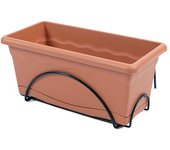 Plastiken Maceta Balconera Plato Integrado 40x24cm + Soporte Terracota - Fácil Montaje