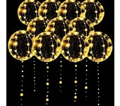 LED Balloons 10 Pack Light Up Balloons 20 Inches Clear Helium Bobo Glow Bubble Balloons with String Lights for Birthday Party