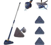 Trapeador de limpieza ajustable y giratorio de 360°, trapeador triangular, trapeador de pared para limpiar paredes, trapeador de microfibra con escurridor automático para paredes y techos (azul)