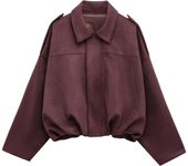 PB&ZA 2025 Women Faux Suede Collared Jacket with Shoulder Straps Loose Fit Stylish Olive Green for Sale on AliExpress