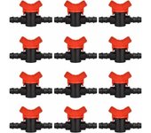 Grifo para manguera de jardín de 12 piezas, válvula de riego de manguera de 16Accesorio de válvula de cierre de plástico de 16 mm para control de válvula de agua de jardín al aire libre (negro + rojo)