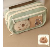 Large Capacity Pencil Bag Capybara Cartoon Stationery Holder Bag With Brooches Stickers Clips Keychains Children Pen Case