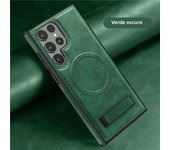 Luxury Wireless Charging Leather Phone Case For Magsafe Samsung Galaxy S24 Ultra S23 Plus S22 Magnetic Back Cover Holder Stand
