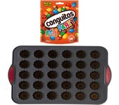 Pack repostería:CONGUITOS PARTY DOYPACK 168G+Silitop" molde silicona 30 flautas negro rojo