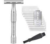 Reusable Safety Razor, Single Blade Razors for Men, with 10 Platinum Coated Double Edge Razor Blades, Beginner Friendly DE Razor