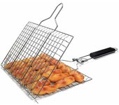 Cesta para asar con mango de madera, cesta plegable portátil para parrilla de barbacoa, Clip para cesta de pescado a la parrilla, Clip para cesta de barbacoa