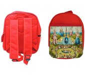PACK MOCHILA ROJA Y ESTUCHE CUADRO JARDIN DE LAS DELICIAS EL BOSCO school material cuadro arte museo