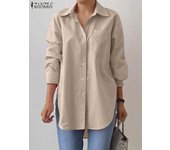 2023 ZANZEA Spring Elegant Blouse Stylish Women Lapel Neck Long Sleeve Shirt Loose Solid Split Hem Tops Oversize OL Work Blusas