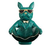 Figura de bulldog francés con bandeja de acero inoxidable, decoración de escultura de decoración de mesa, piezas pequeñas de estatua de cuenco de llave, recipiente, frutero, verde