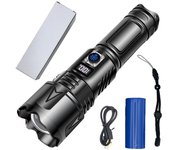 The ultra-powerful Interior, LED recargable USB-C de 100000 lúmenes, antorchas tacticas impermeables IP65, 5 Modos de Barra de zoom para Actividades al aire libre de Emergencia (Agua de 5000 mAh)