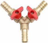 Adaptador de conector de manguera con púas en Y de 3 vías y válvula de bola de latón de 10 mm para grifo de agua y diésel (paquete de 2)