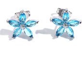 Cute Female Blue Zircon Stars Stud Earrings Multicolor Birthstone Crystal Silver Color Wedding Jewelry For Women
