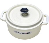 MAXWORK Cocotte Olla Esmaltada de Hierro Fundido Φ24, Esmalte Interior de Alta Calidad, Antiadherente, Fácil de Limpiar, Blanco