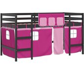 vidaXL Cama alta para niños con cortinas madera pino rosa 90x190 cm
